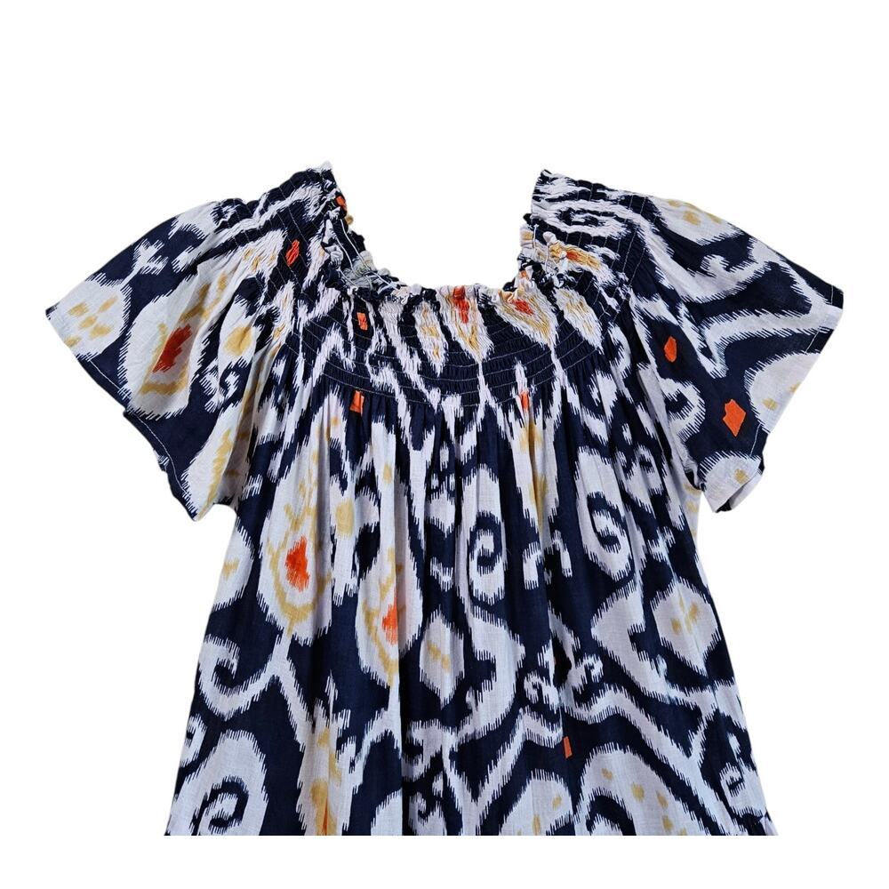 MER ST BART Women's 10 12 Geneviere Maxi Dress Ikat Pattern Tiered Smocked Neck - Picture 6 of 7